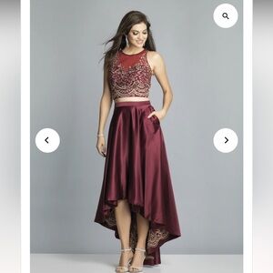 Dave Johnny Two Piece Burgundy High Low Gold
Gown Prom dress